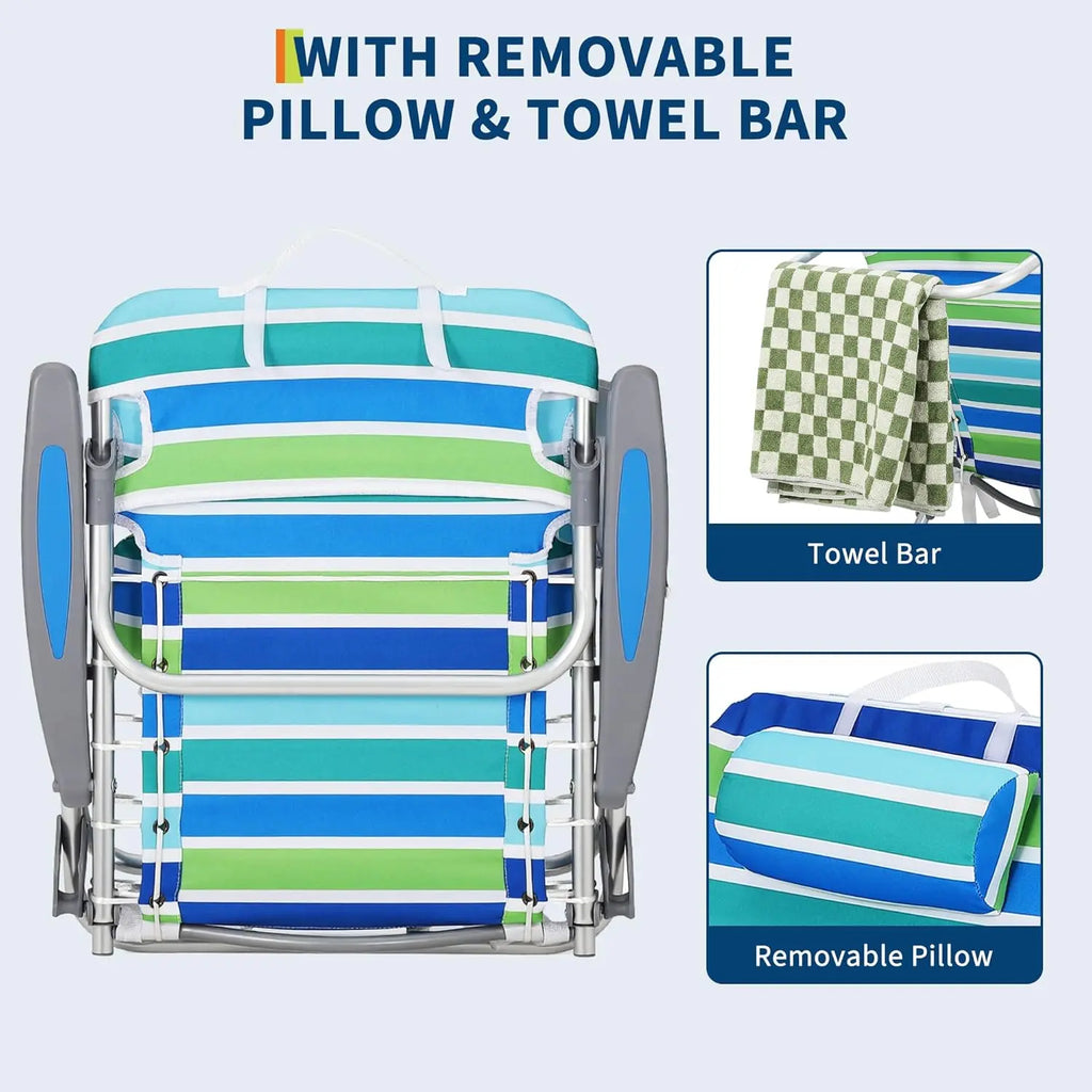 Portable Backpack Beach Chair - 5-Position Folding Reclining Seat