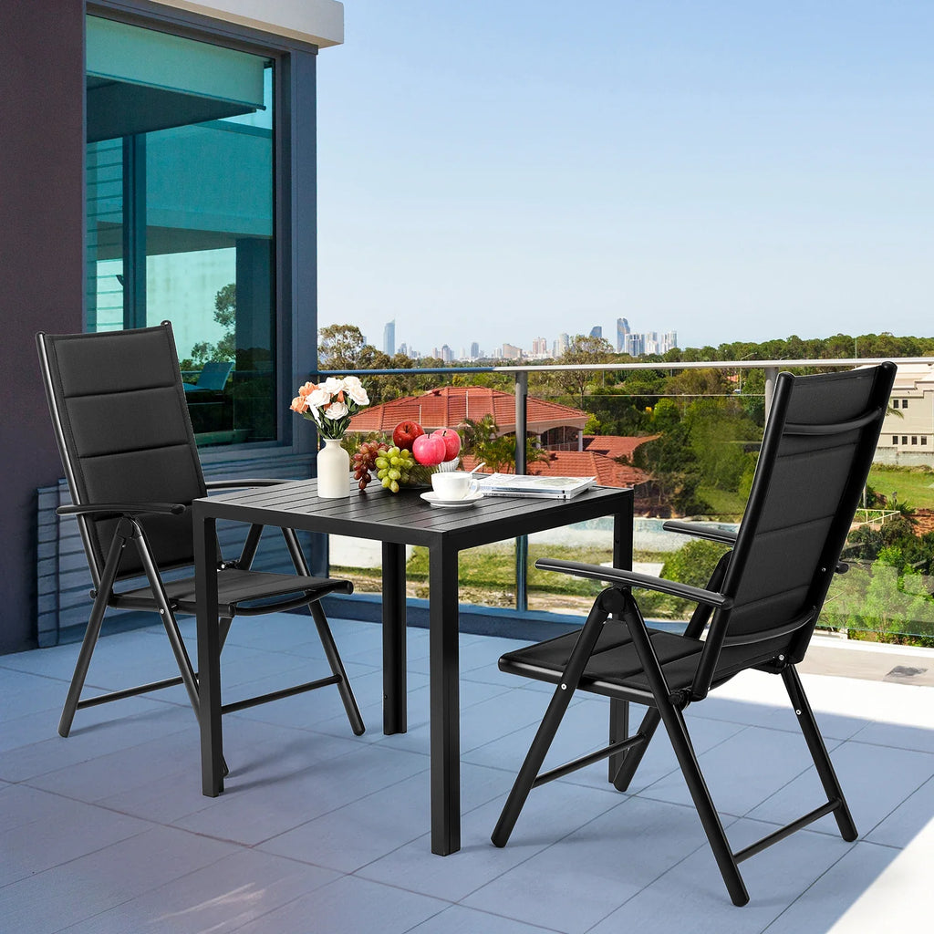 Set of 2 Aluminum Folding Garden Chairs - Adjustable Outdoor Lounge