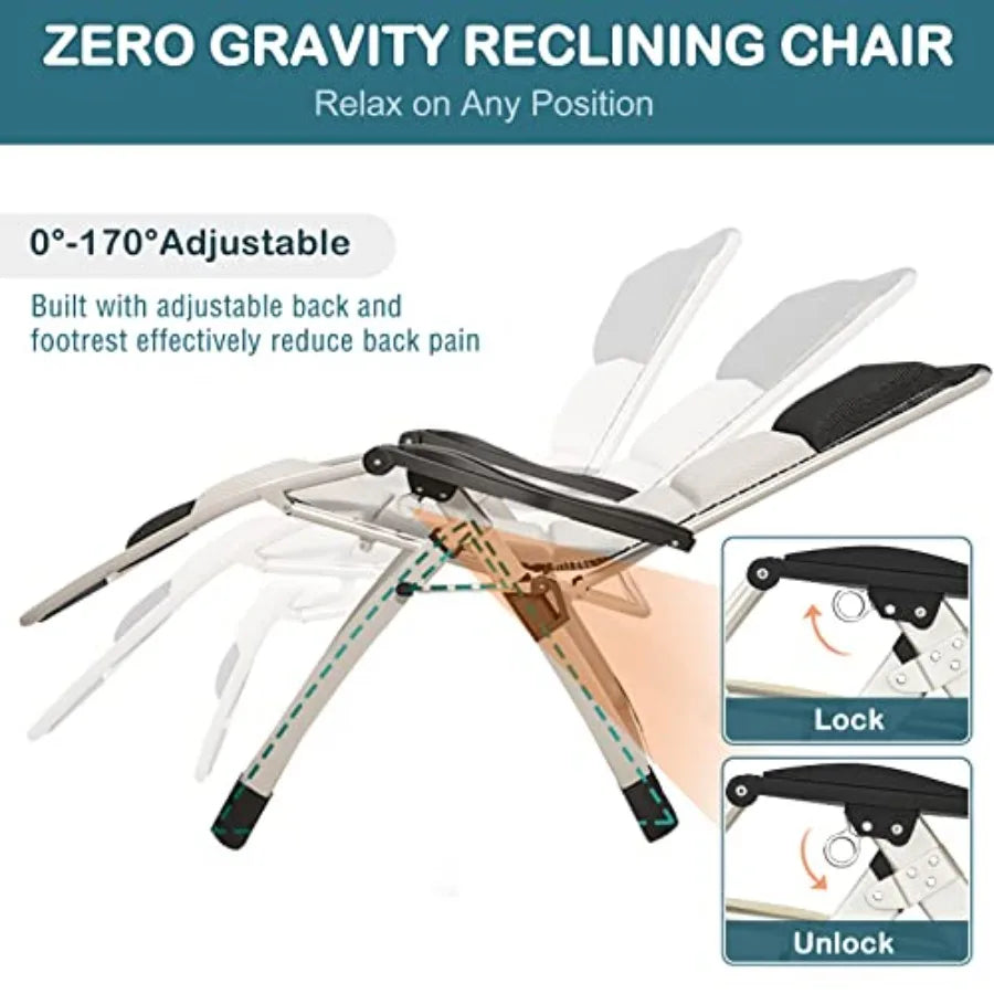 Padded Zero Gravity Recliner - Folding Outdoor Patio Lounge Chair