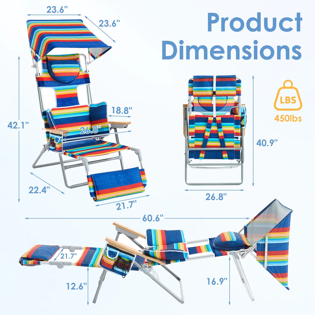 Backpack Beach Tanning Chair - Folding Lounge with Face Hole & Canopy
