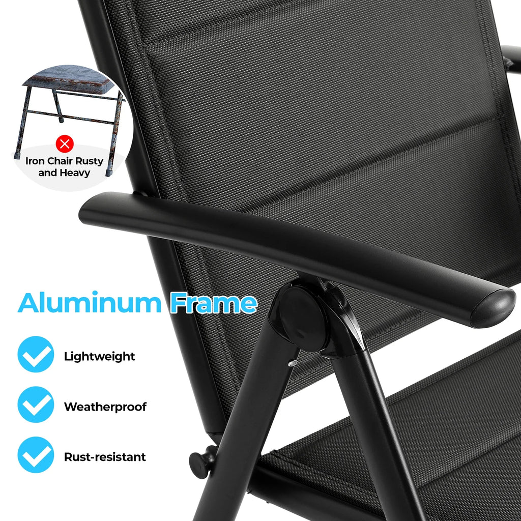 Set of 2 Aluminum Folding Garden Chairs - Adjustable Outdoor Lounge