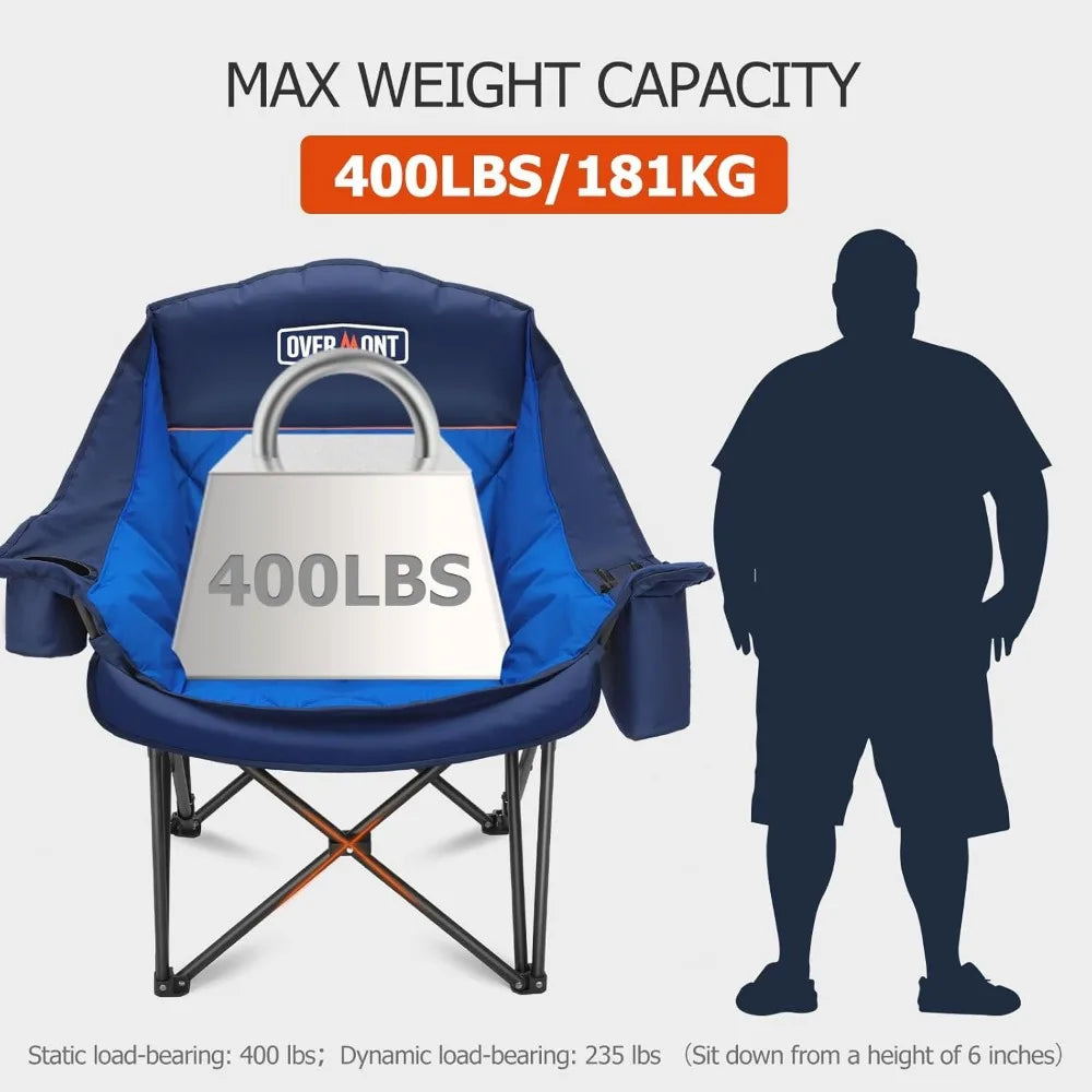 Oversized Heavy-Duty Camping Chair - Padded Folding Chair for Adults