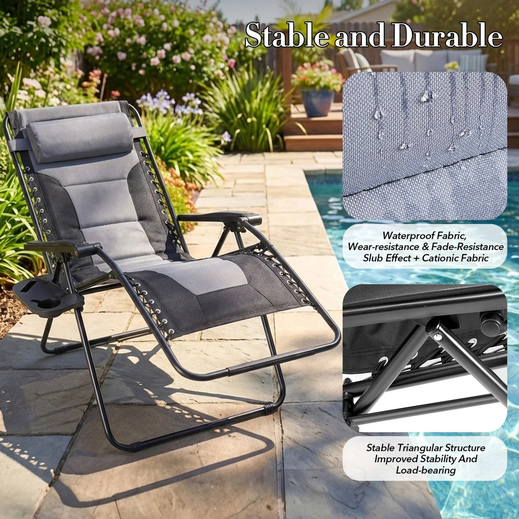 Oversized Zero Gravity Padded Lounge Chair for Patio & Outdoors
