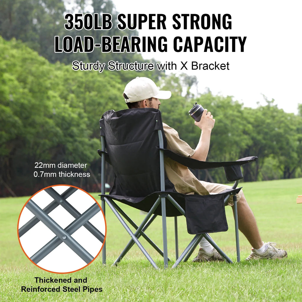 Heavy Duty Outdoor Folding Camping Chair - 350lbs Capacity - Portable