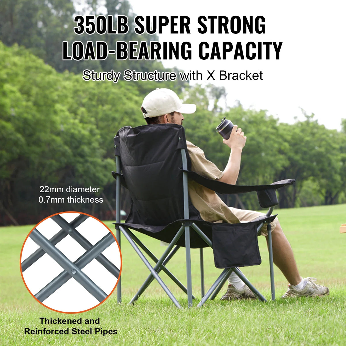 Heavy Duty Outdoor Folding Camping Chair - 350lbs Capacity - Portable