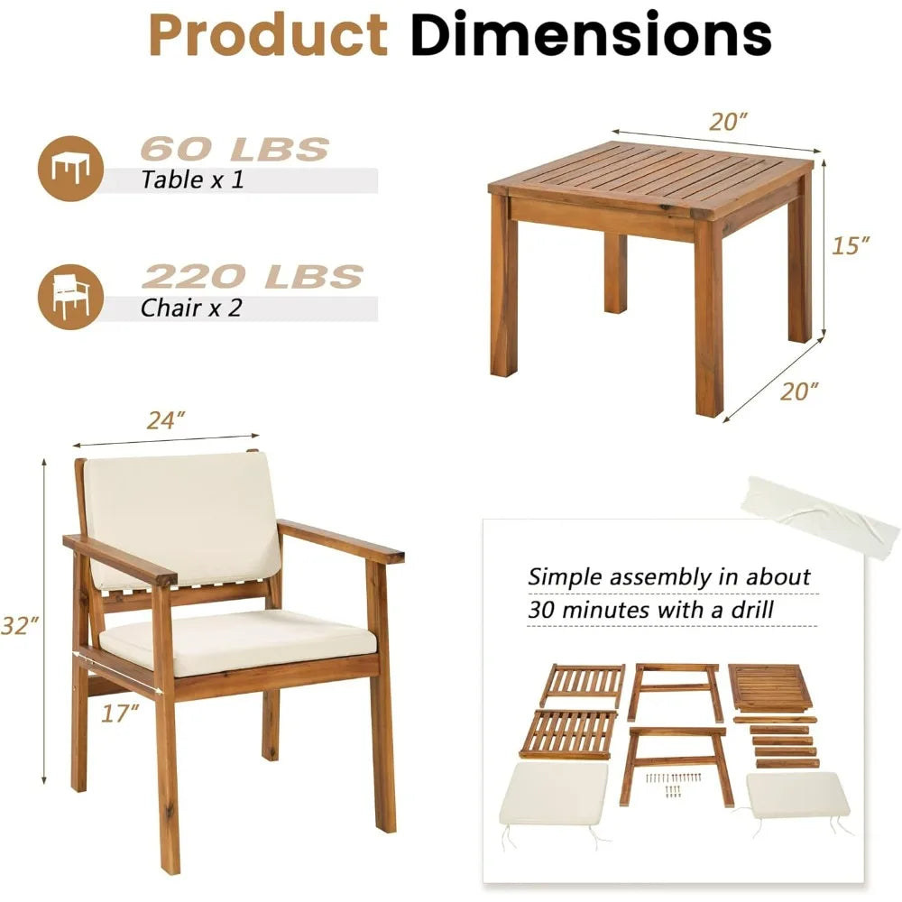 Acacia Wood Patio Conversation Set - 3/4 Piece Outdoor Furniture