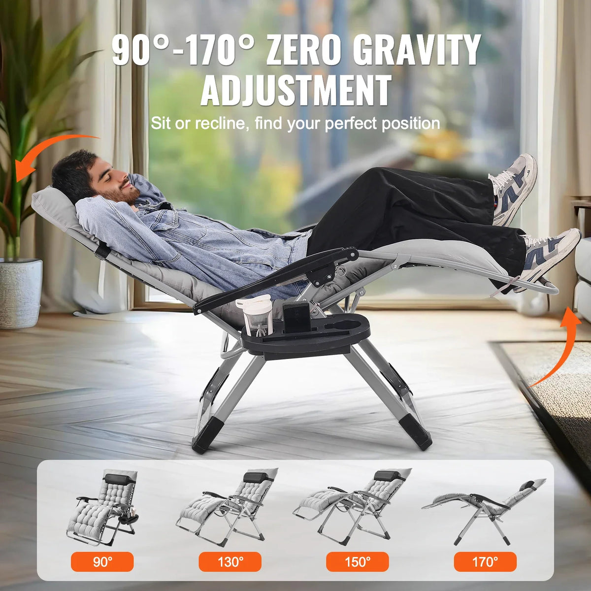 Heavy Duty Zero Gravity Lounge Chair with Cushion for Outdoor Patio