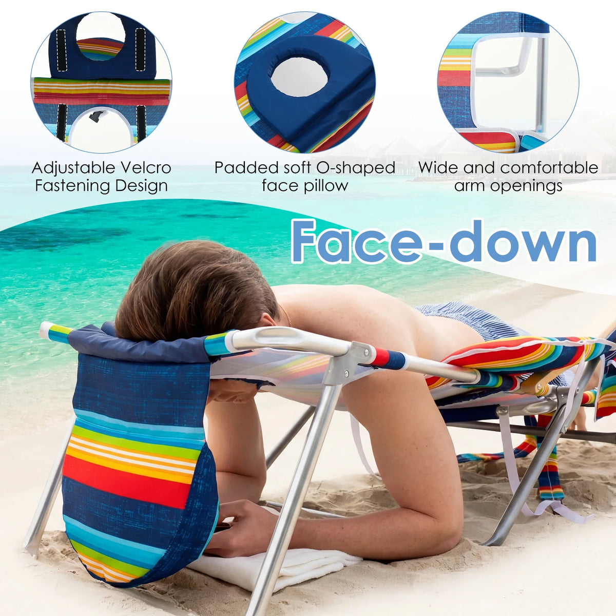 Backpack Beach Tanning Chair - Folding Lounge with Face Hole & Canopy