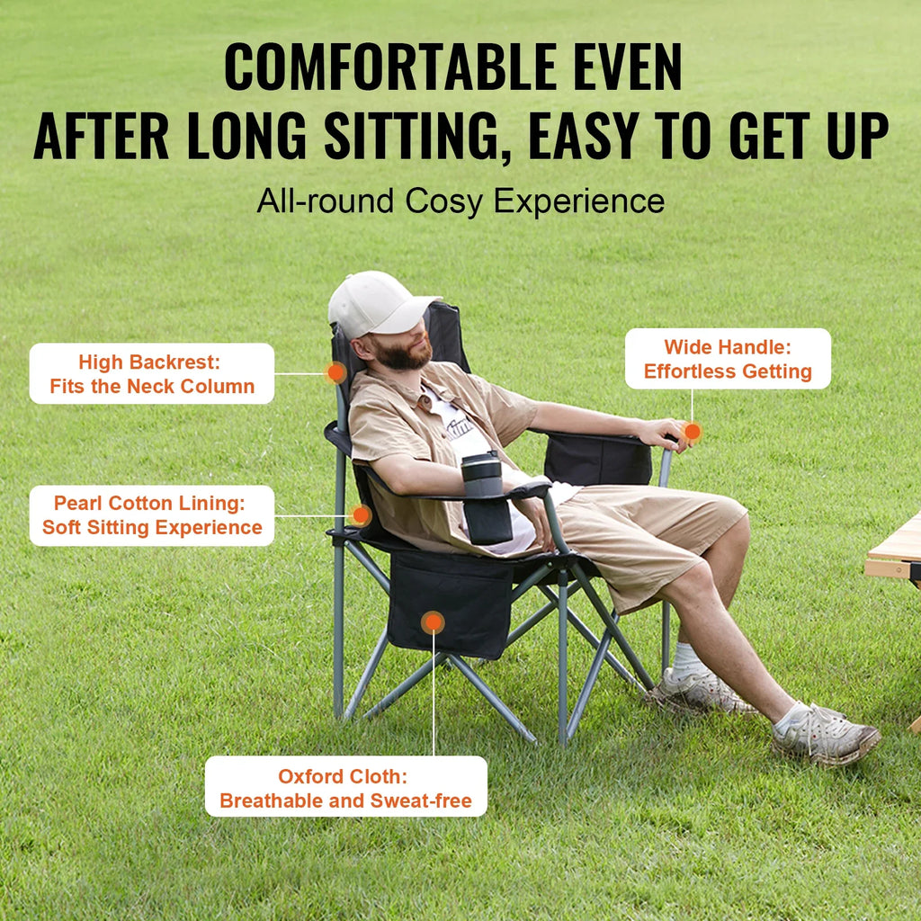 Heavy Duty Outdoor Folding Camping Chair - 350lbs Capacity - Portable