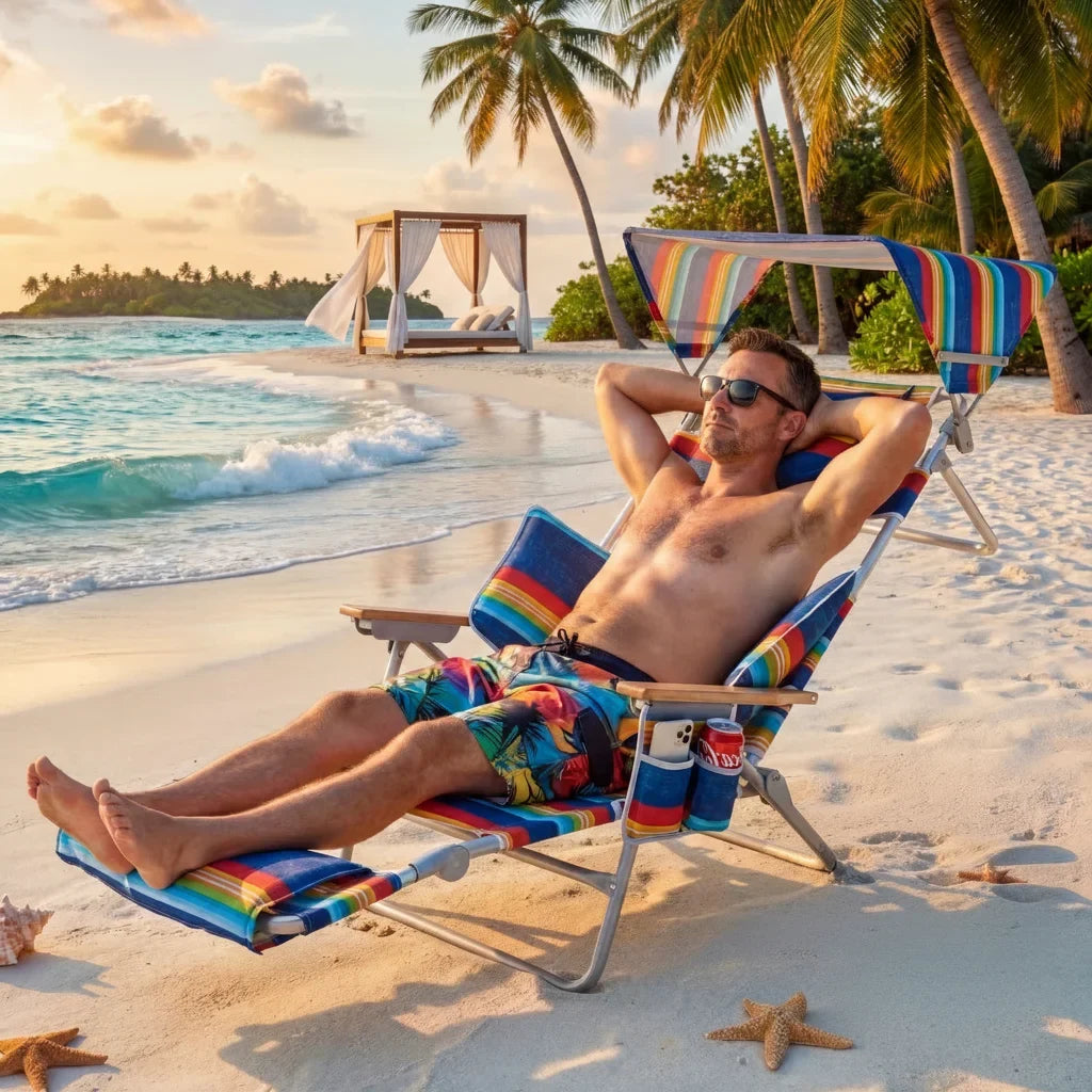 Backpack Beach Tanning Chair - Folding Lounge with Face Hole & Canopy
