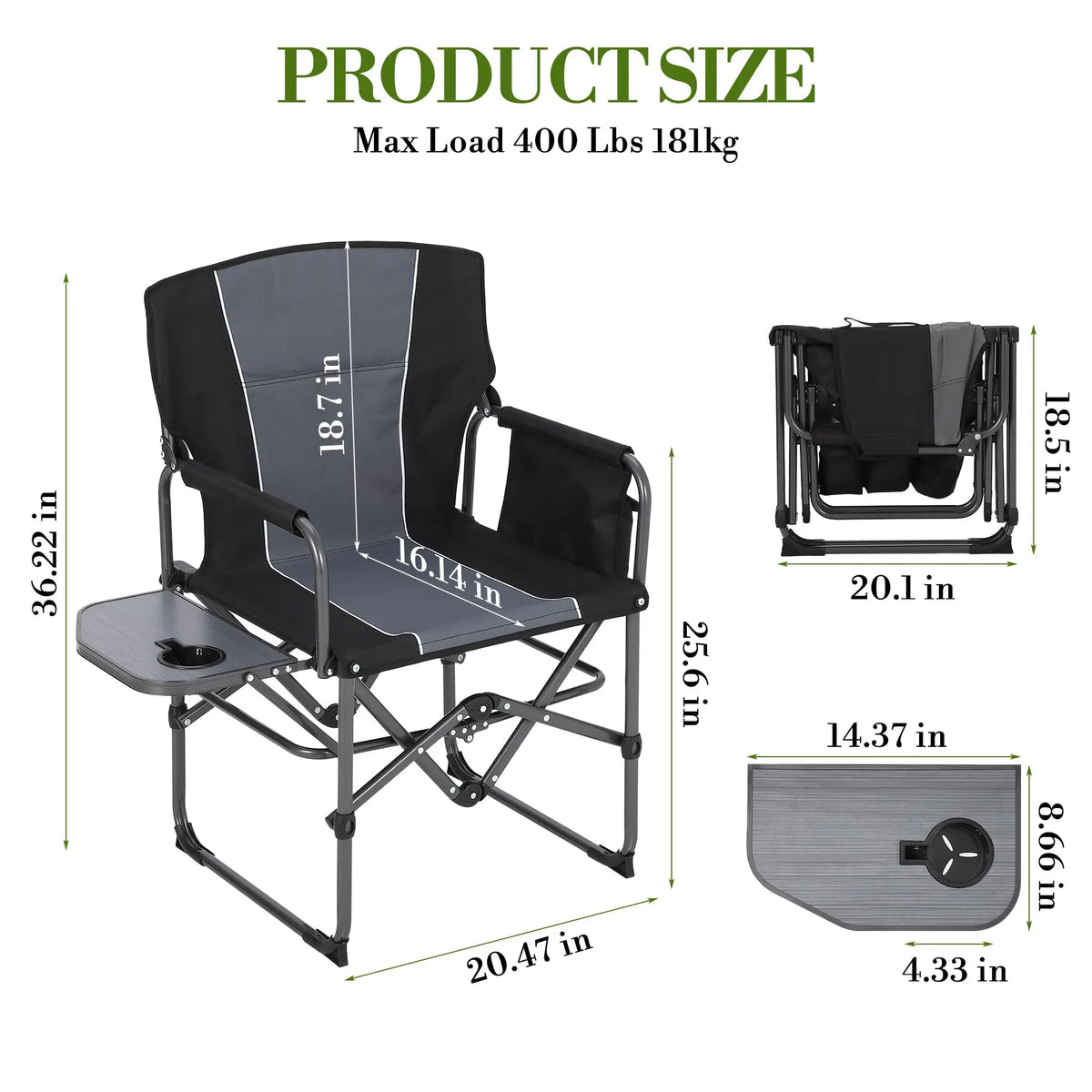 Oversized Heavy Duty Director Chair - Portable Camping & Fishing Seat