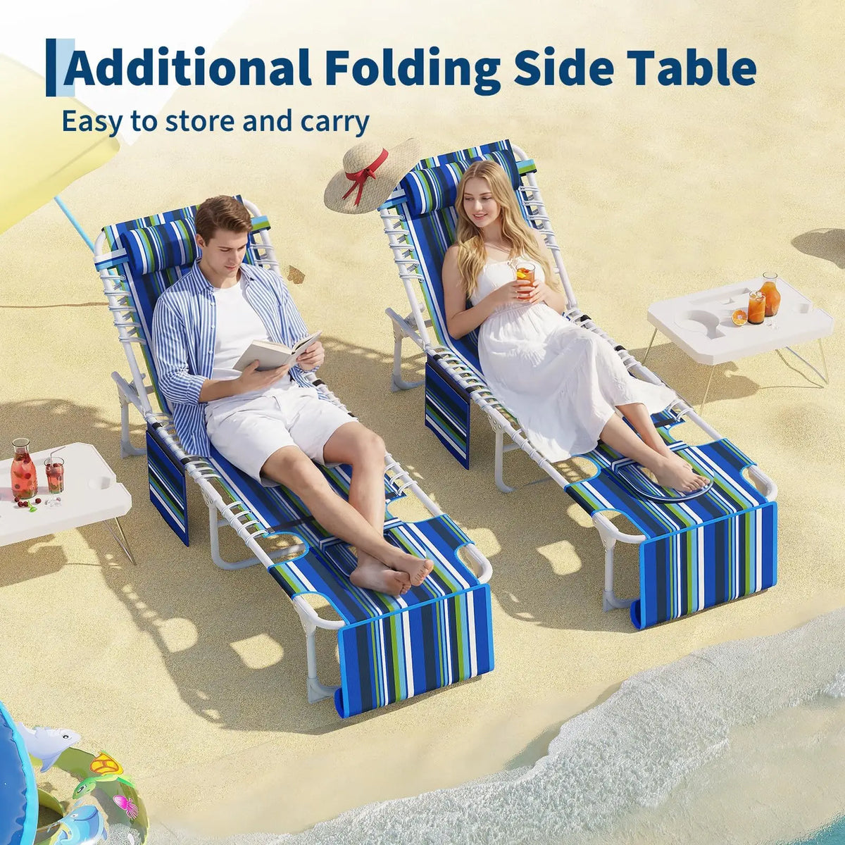 Folding Tanning Chair with Face Hole & Table - Beach Lounge Chair