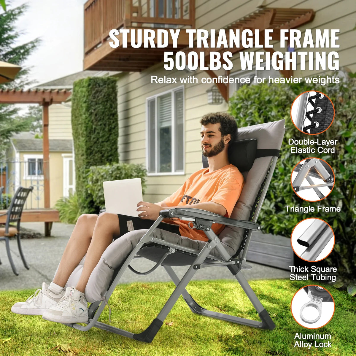 Heavy Duty Zero Gravity Lounge Chair with Cushion for Outdoor Patio