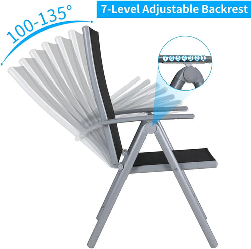 2-Pack Aluminum Folding Patio Chairs - Adjustable High Back Lawn Set