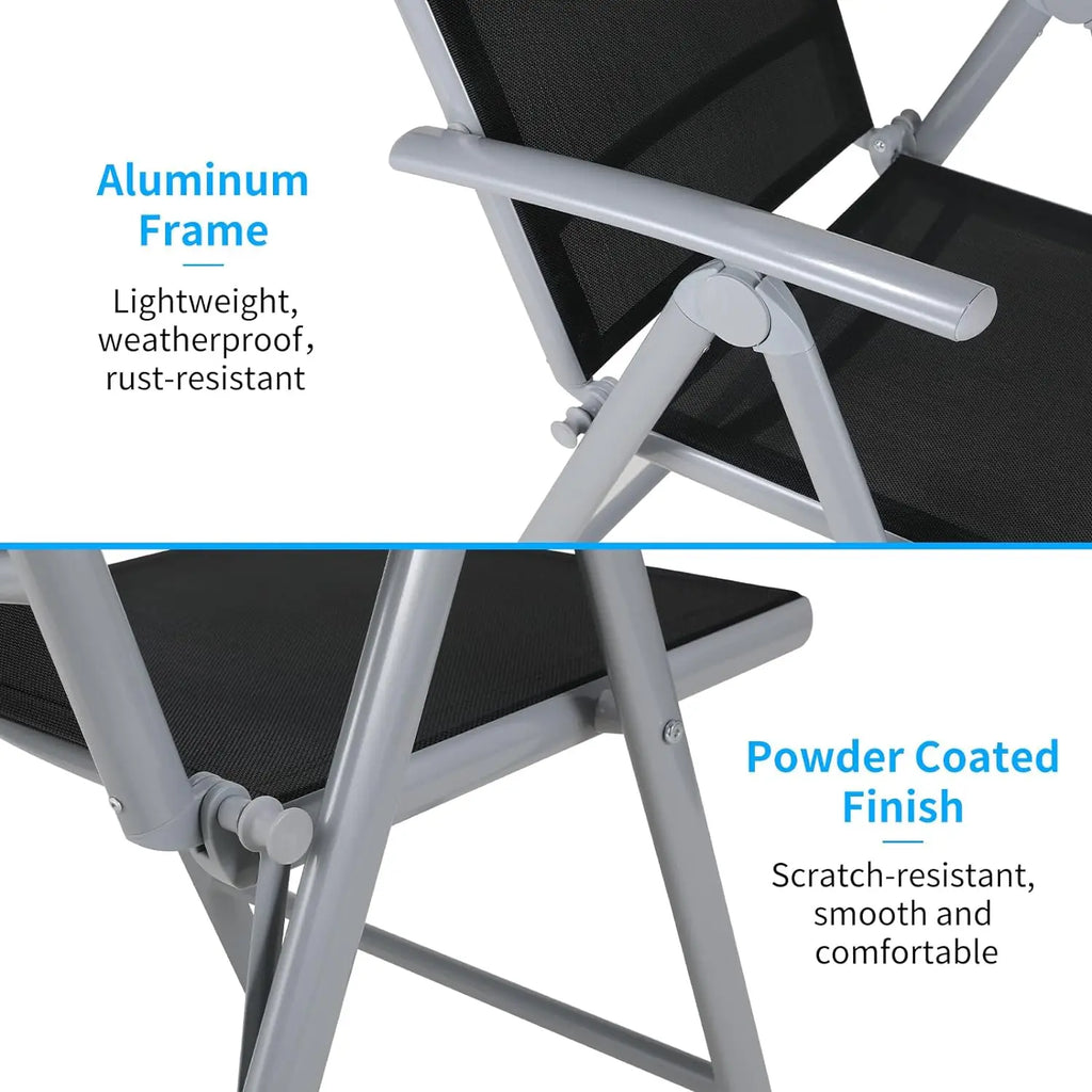 2-Pack Aluminum Folding Patio Chairs - Adjustable High Back Lawn Set