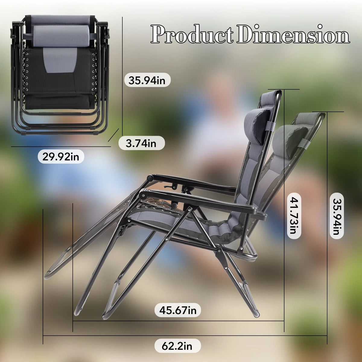 Oversized Zero Gravity Padded Lounge Chair for Patio & Outdoors