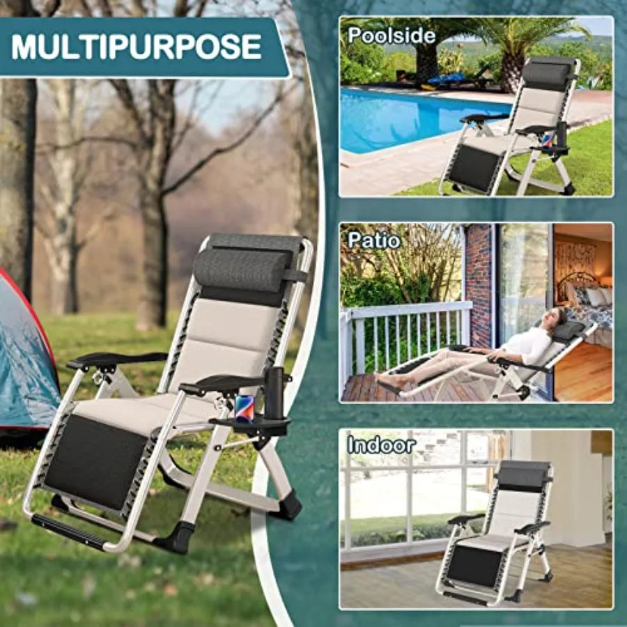 Padded Zero Gravity Recliner - Folding Outdoor Patio Lounge Chair