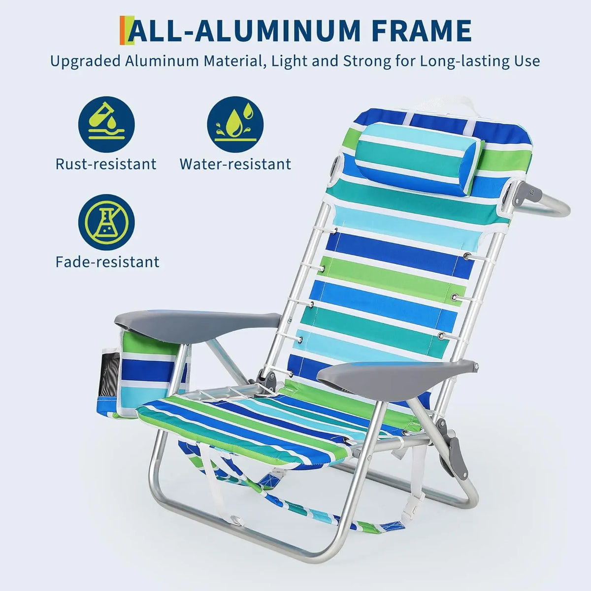 Portable Backpack Beach Chair - 5-Position Folding Reclining Seat