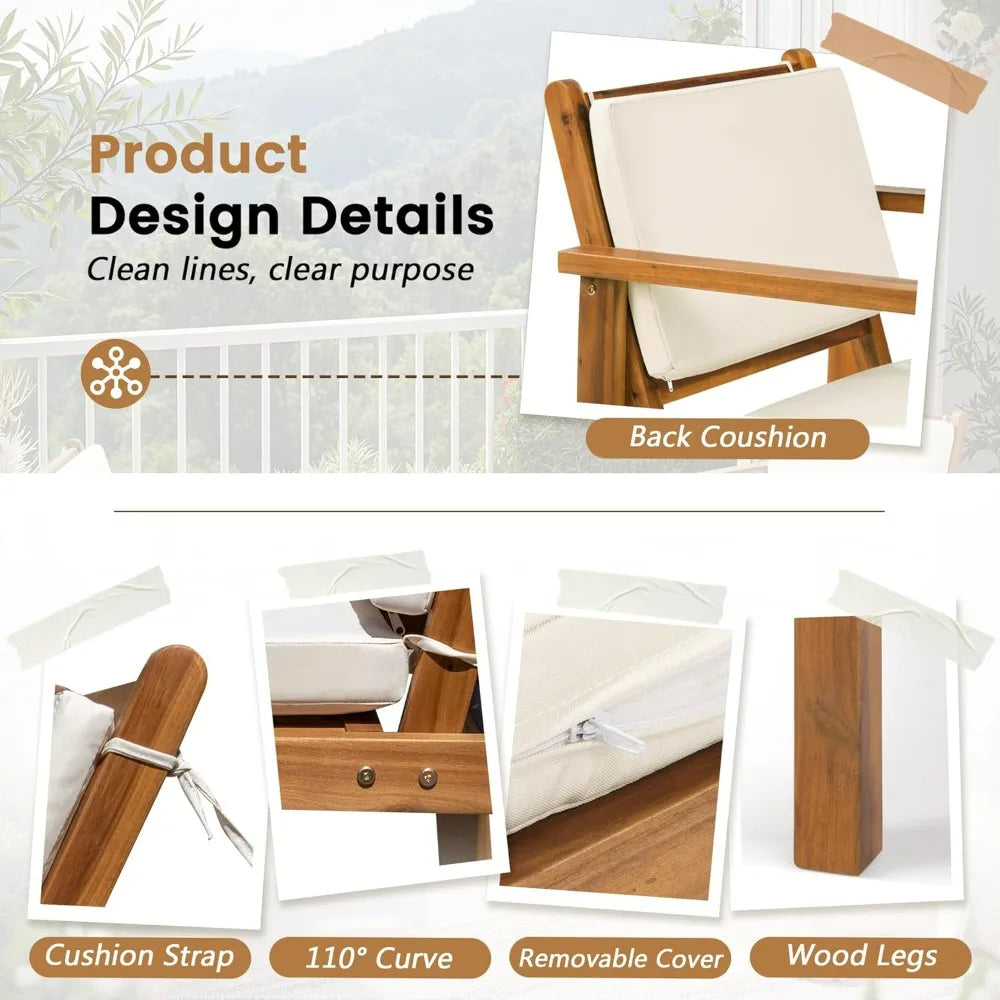 Acacia Wood Patio Conversation Set - 3/4 Piece Outdoor Furniture