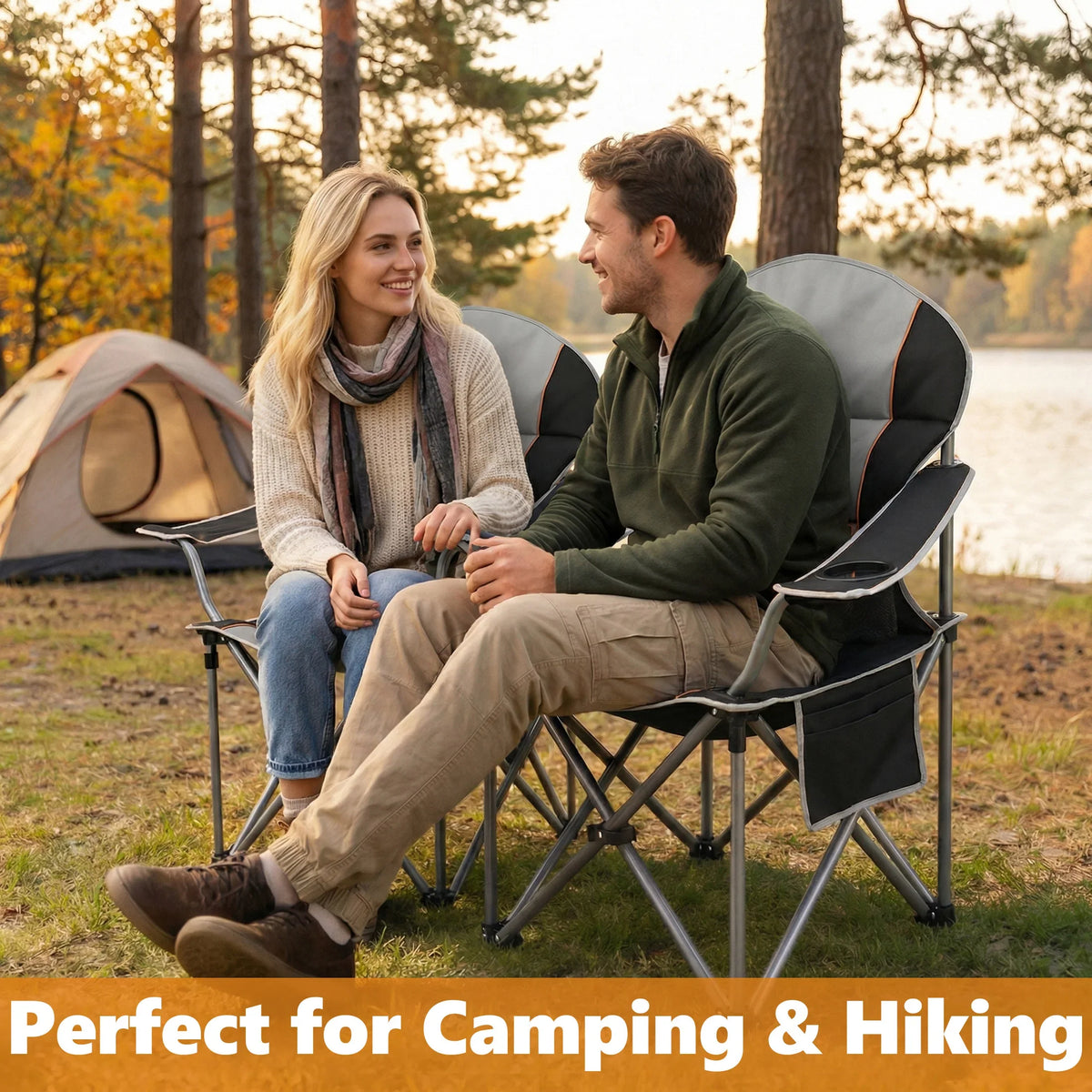 Heavy Duty Folding Camping Chair with Cooler Bag & Cup Holder