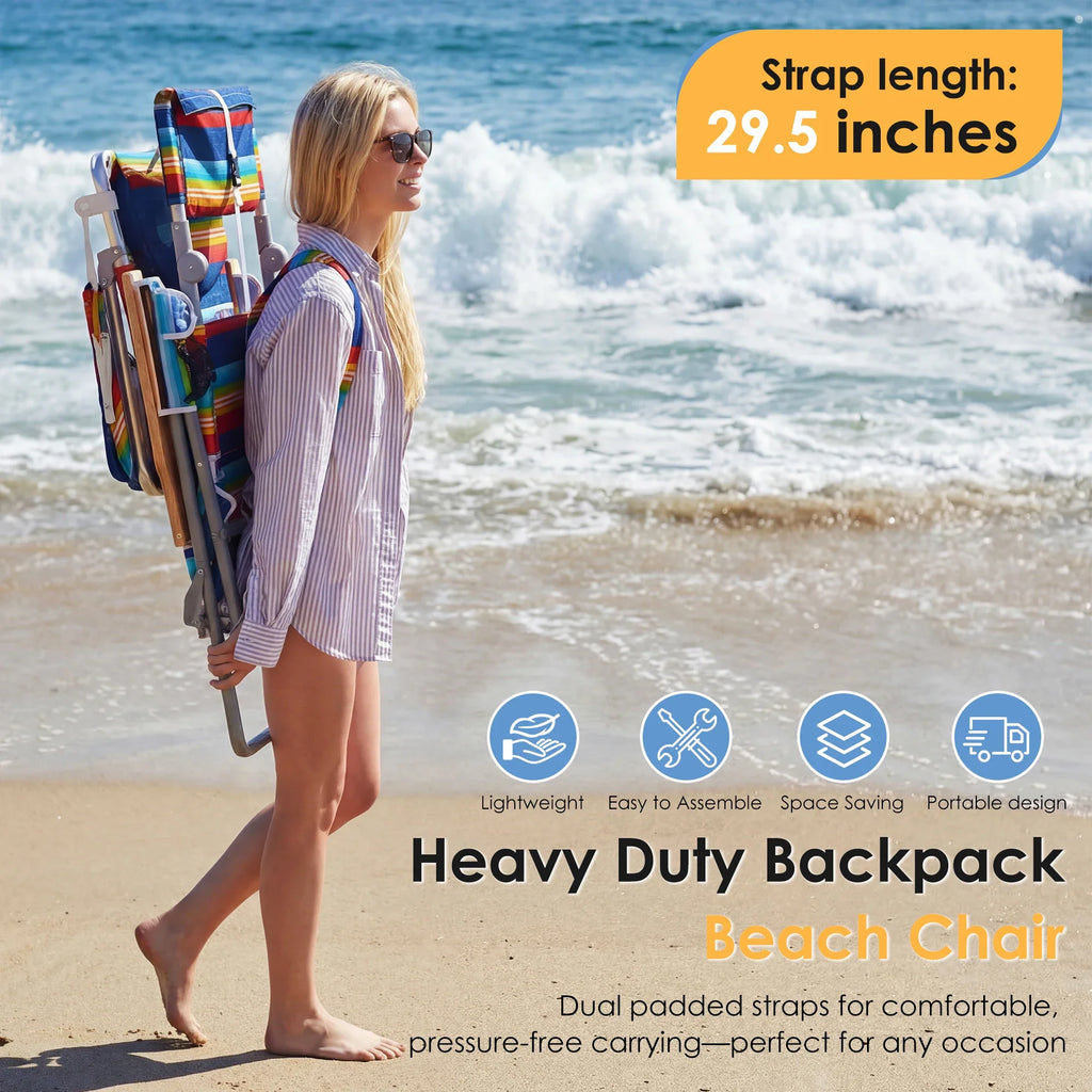 Backpack Beach Tanning Chair - Folding Lounge with Face Hole & Canopy