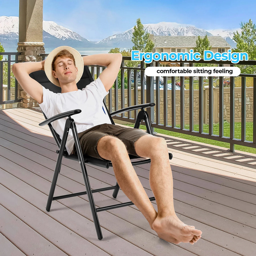 Set of 2 Aluminum Folding Garden Chairs - Adjustable Outdoor Lounge