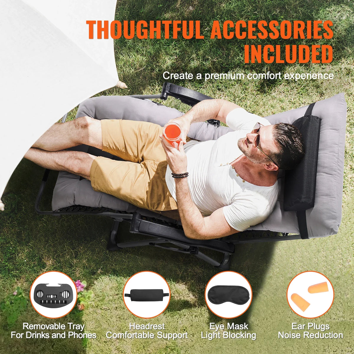 Heavy Duty Zero Gravity Lounge Chair with Cushion for Outdoor Patio