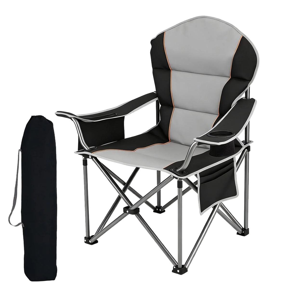 Heavy Duty Folding Camping Chair with Cooler Bag & Cup Holder