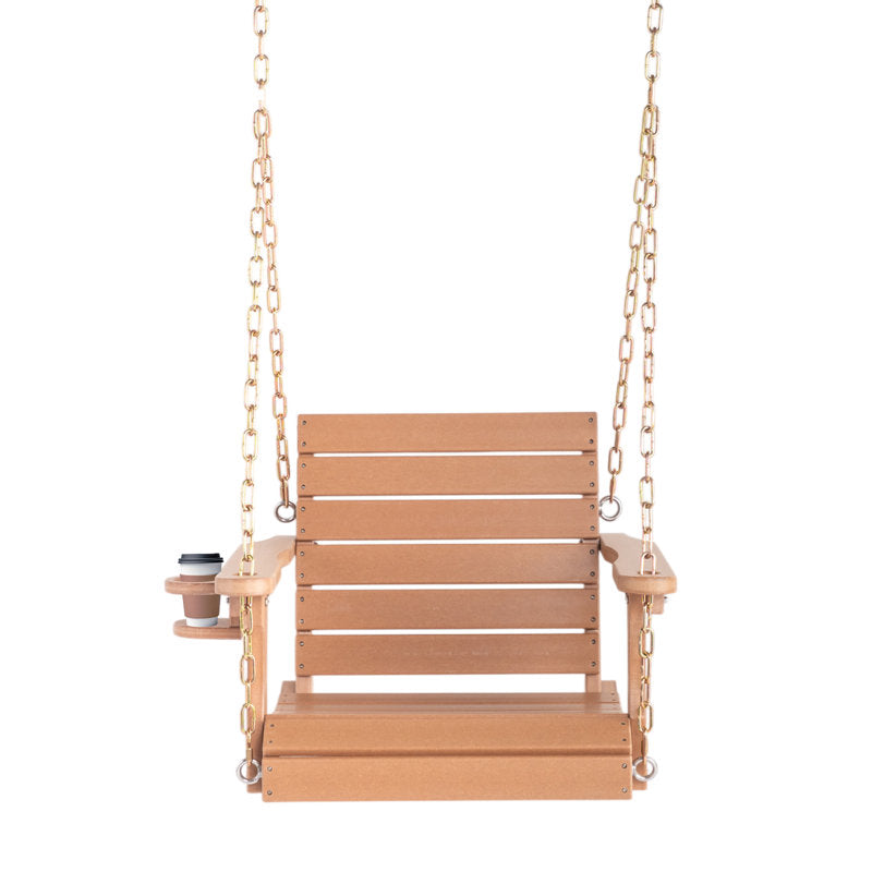 Single Person HDPE Porch Swing with Cup Holder - All-Weather Teak