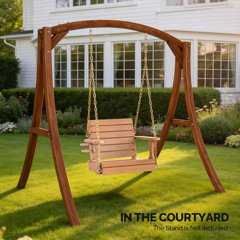 Single Person HDPE Porch Swing with Cup Holder - All-Weather Teak