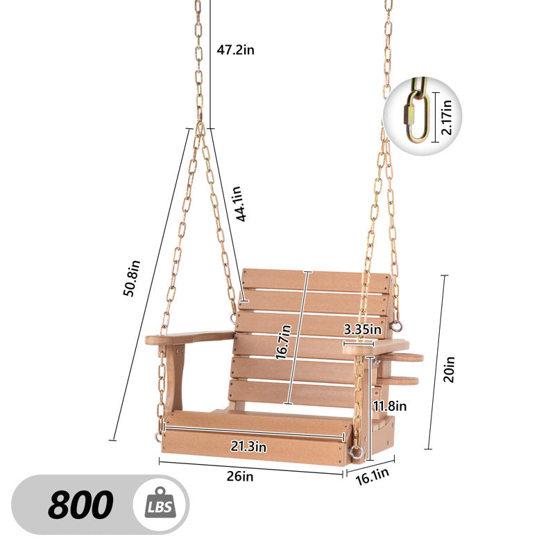 Single Person HDPE Porch Swing with Cup Holder - All-Weather Teak