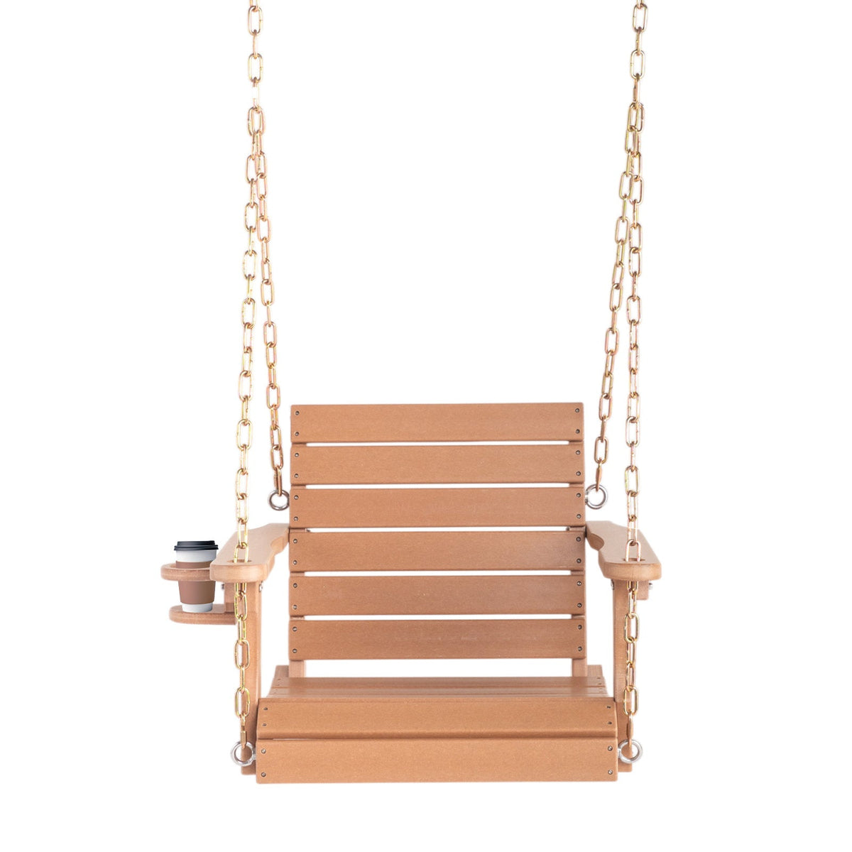 Single Person HDPE Porch Swing with Cup Holder - All-Weather Teak