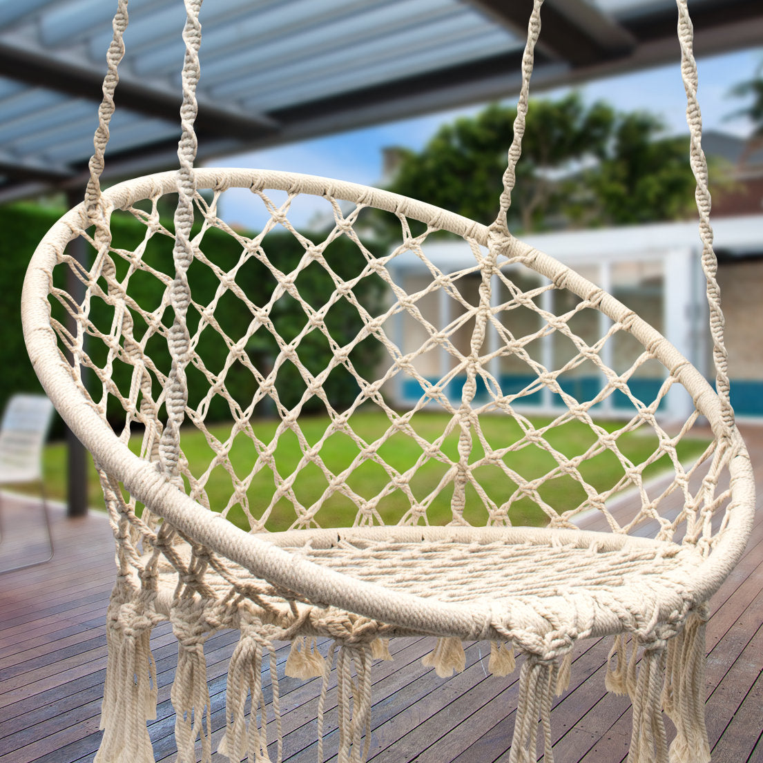 Bohemian Hanging Rope Swing Chair - Cotton Hammock for Indoor/Outdoor